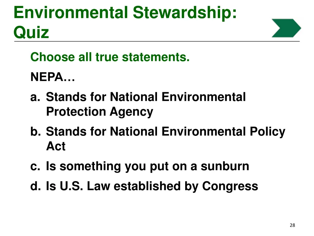 environmental stewardship quiz