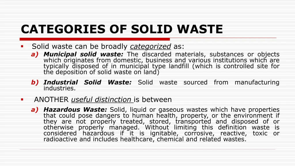 categories of solid waste