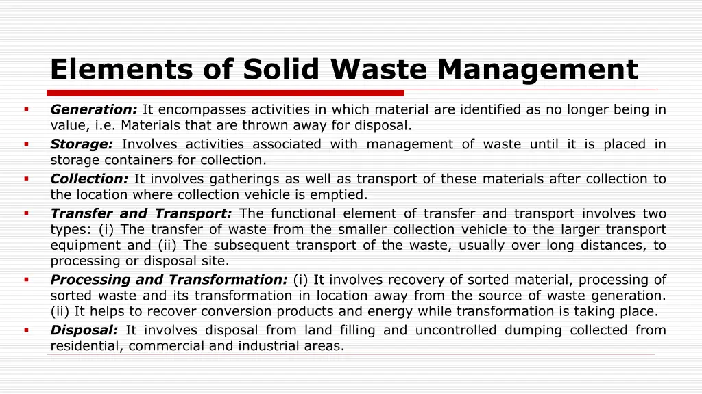 elements of solid waste management