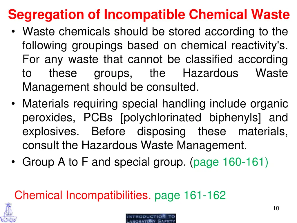 segregation of incompatible chemical waste waste