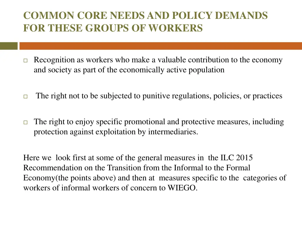 common core needs and policy demands for these