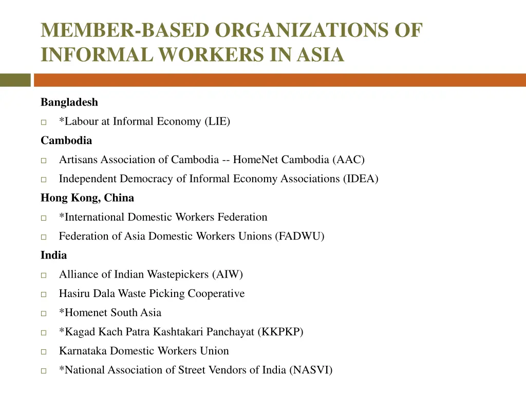 member based organizations of informal workers