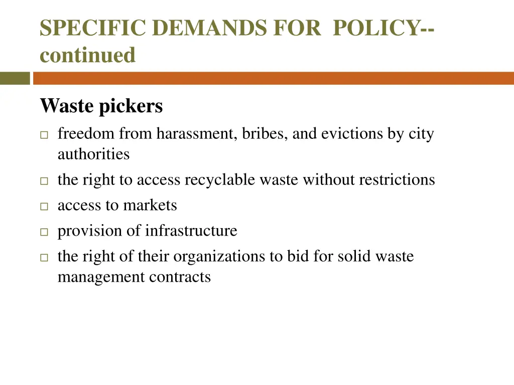 specific demands for policy continued 1