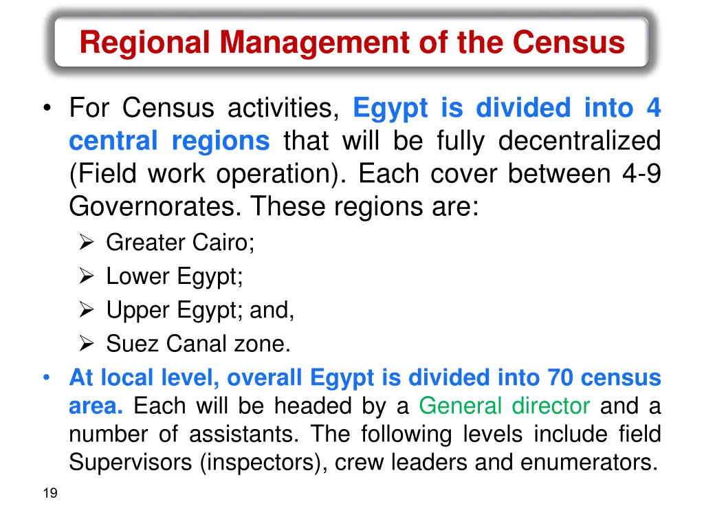 for census activities egypt is divided into