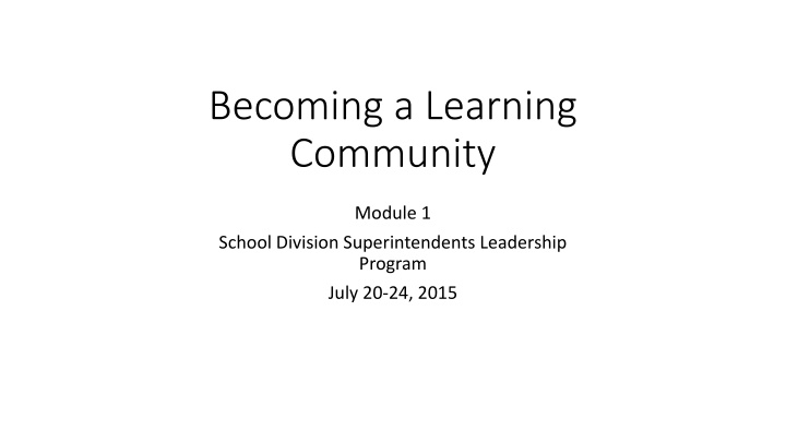 becoming a learning community