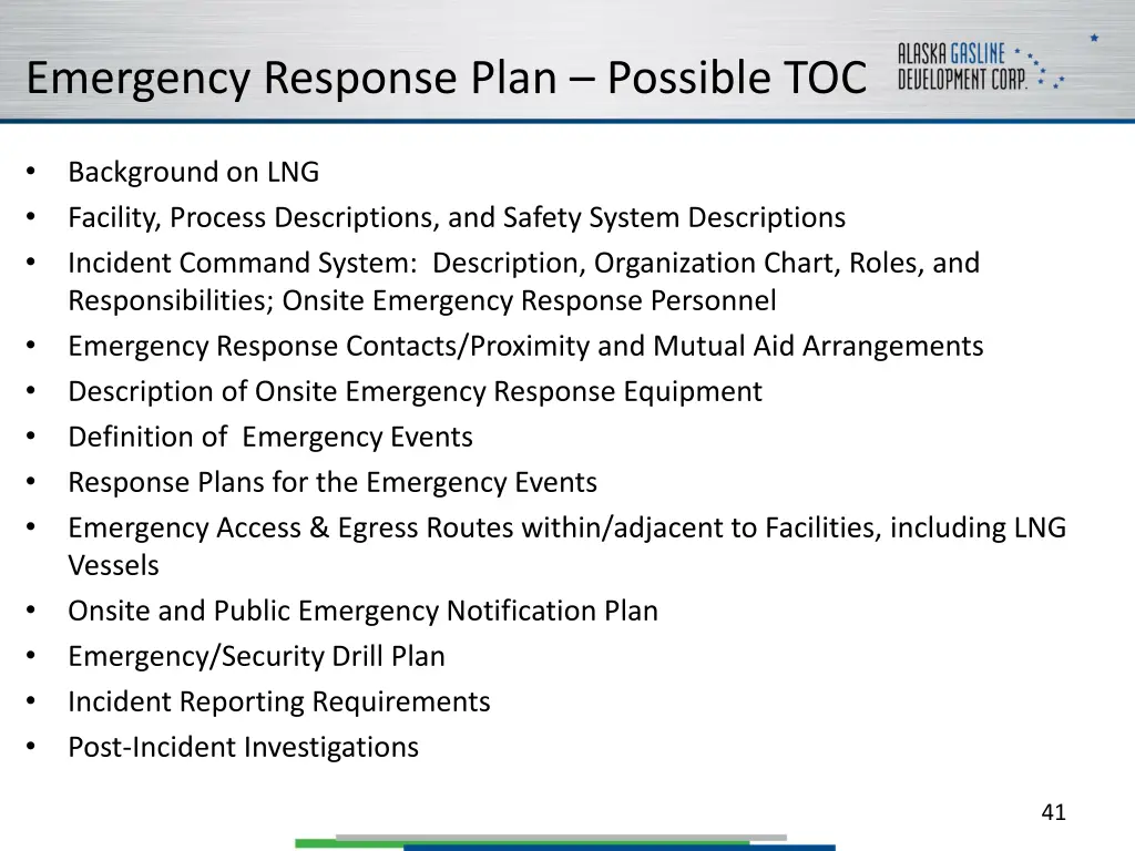 emergency response plan possible toc