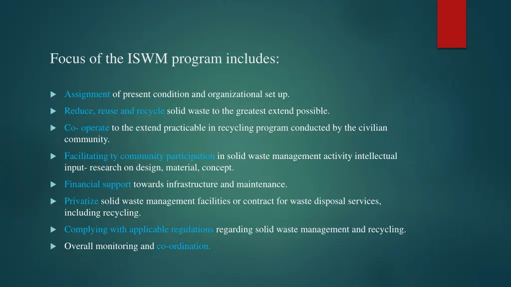 focus of the iswm program includes