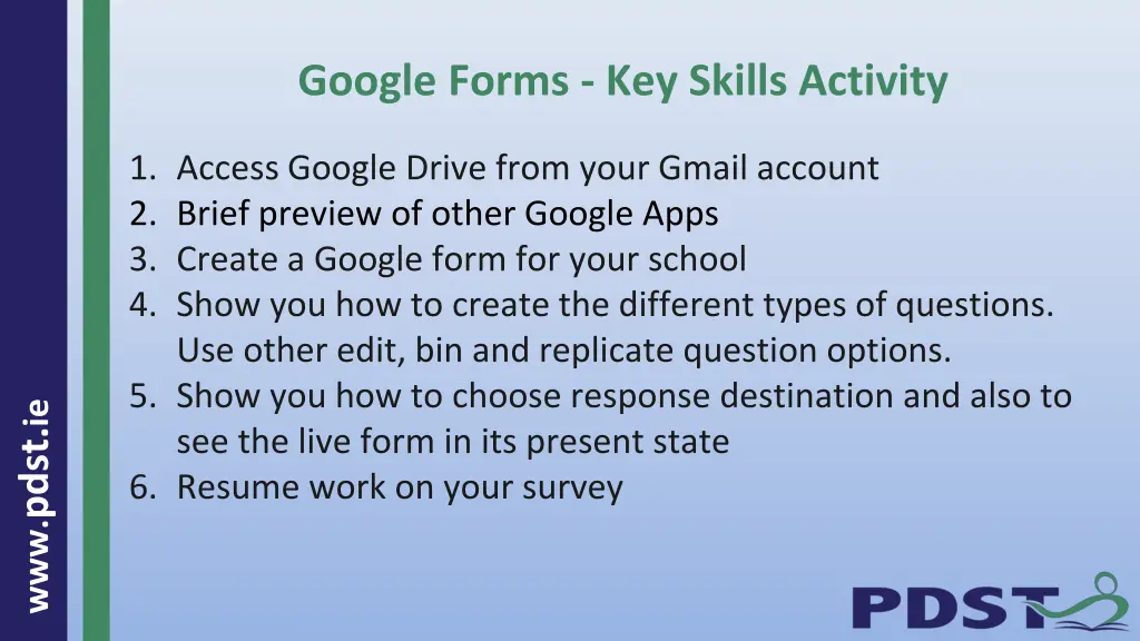 google forms key skills activity