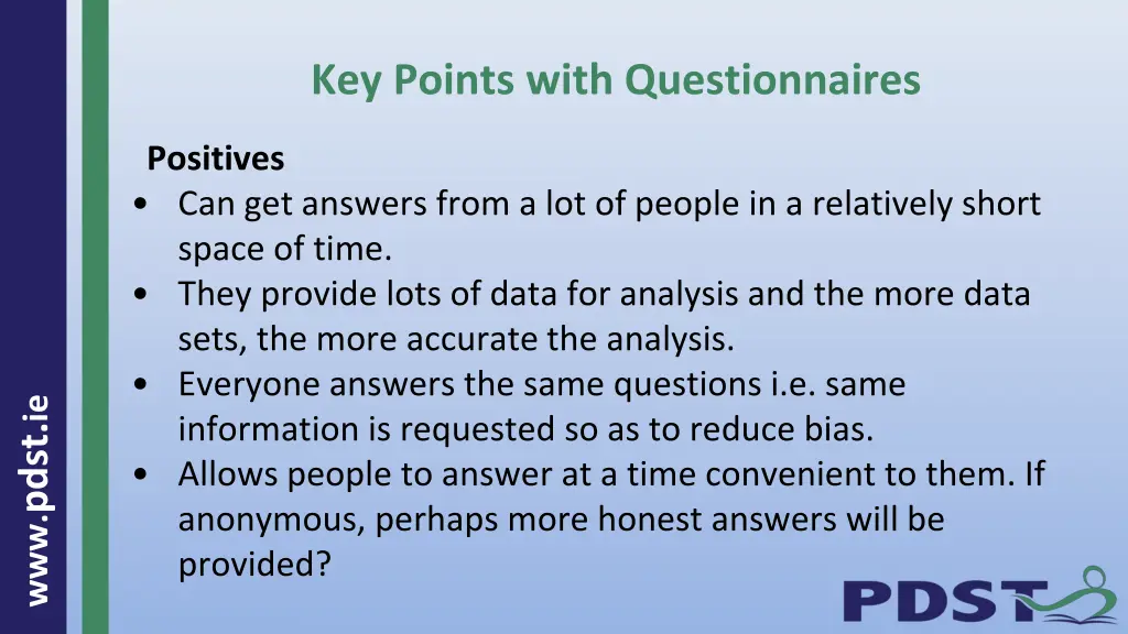 key points with questionnaires