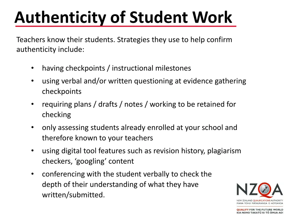 authenticity of student work