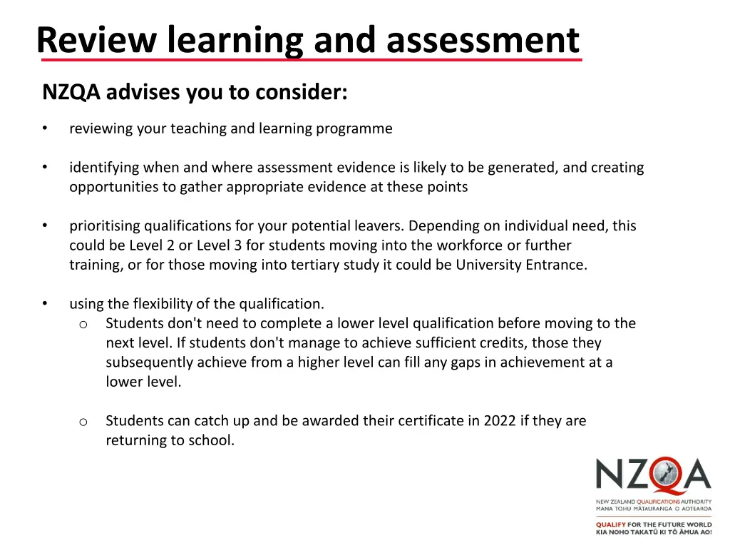 review learning and assessment