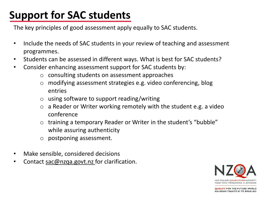 support for sac students the key principles