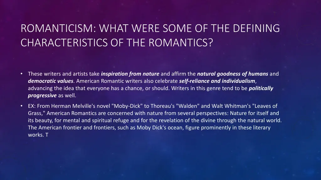 romanticism what were some of the defining