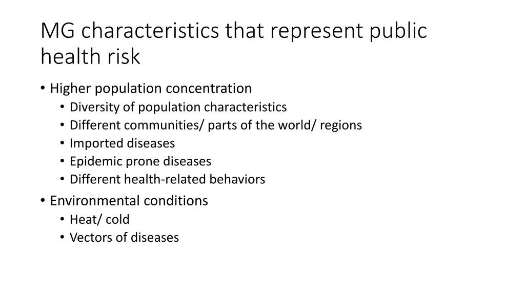 mg characteristics that represent public health