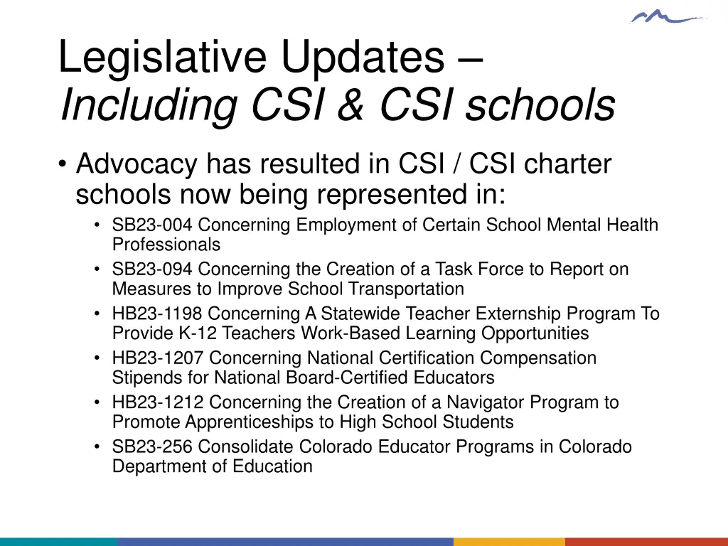 legislative updates including csi csi schools