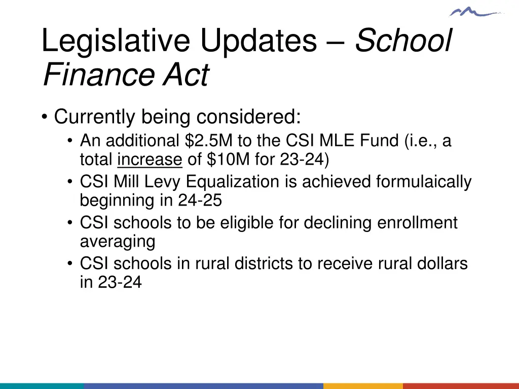 legislative updates school finance act