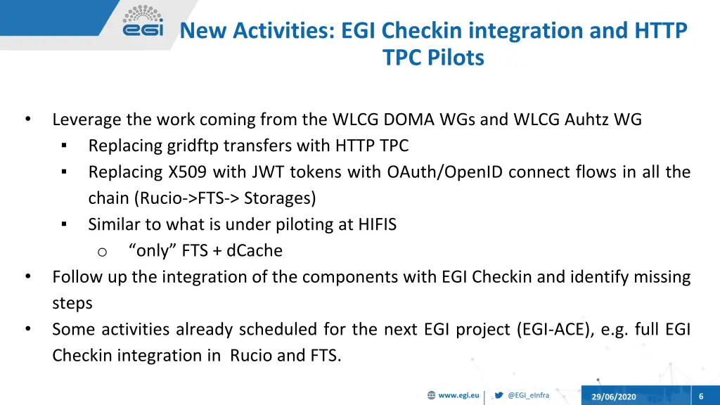 new activities egi checkin integration and http