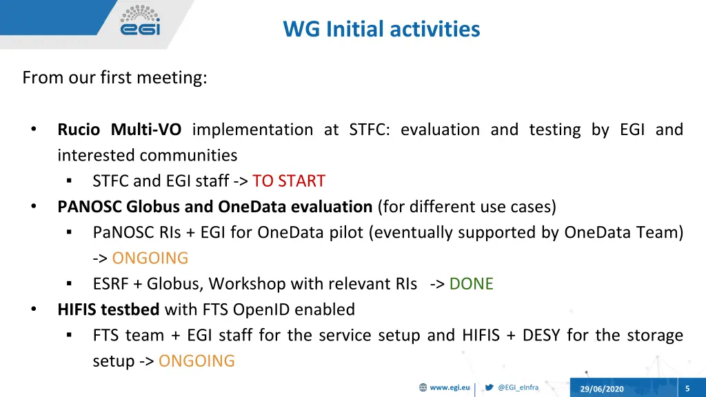 wg initial activities