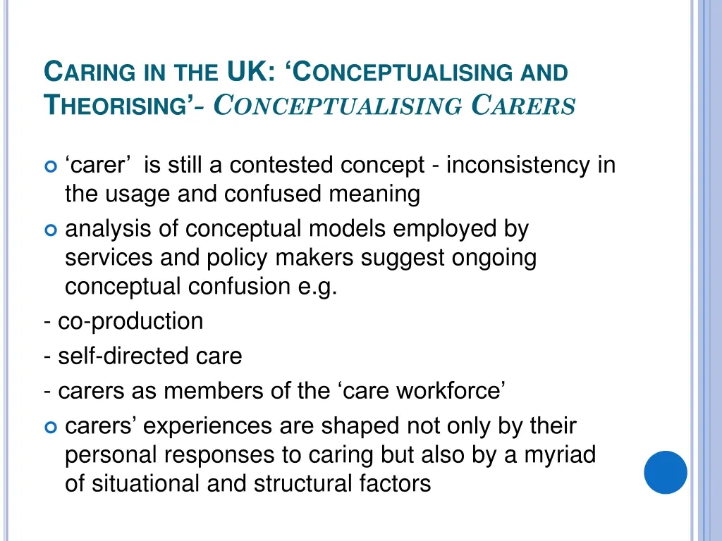 c aring in the uk c onceptualising