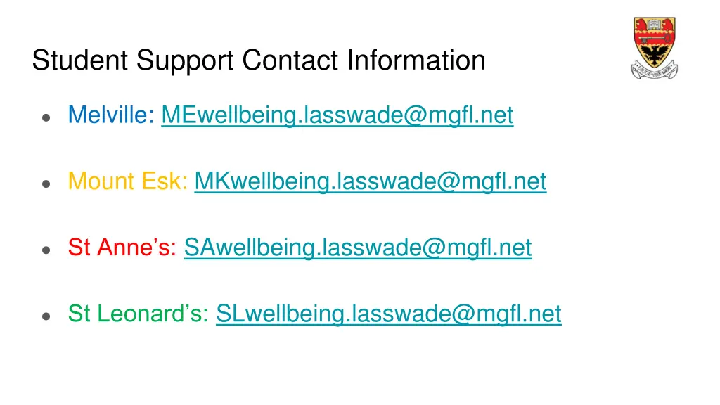 student support contact information