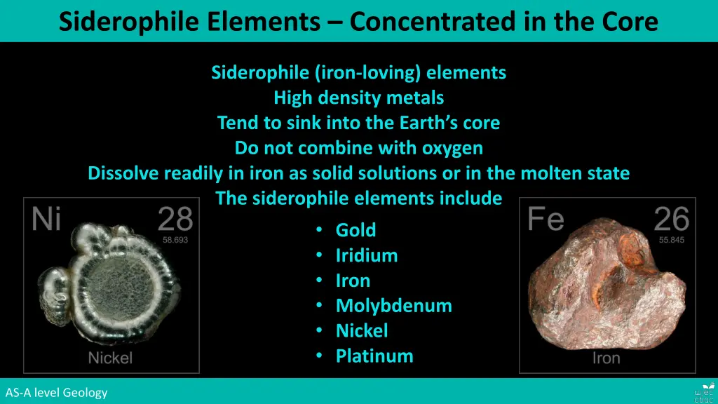 siderophile elements concentrated in the core