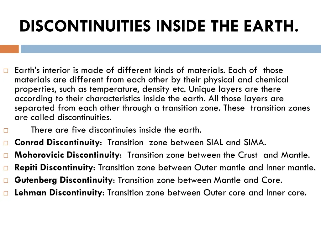 discontinuities inside the earth