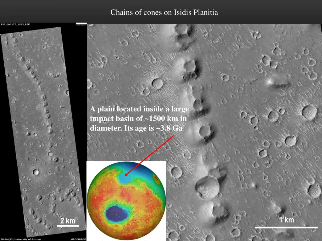 chains of cones on isidis planitia