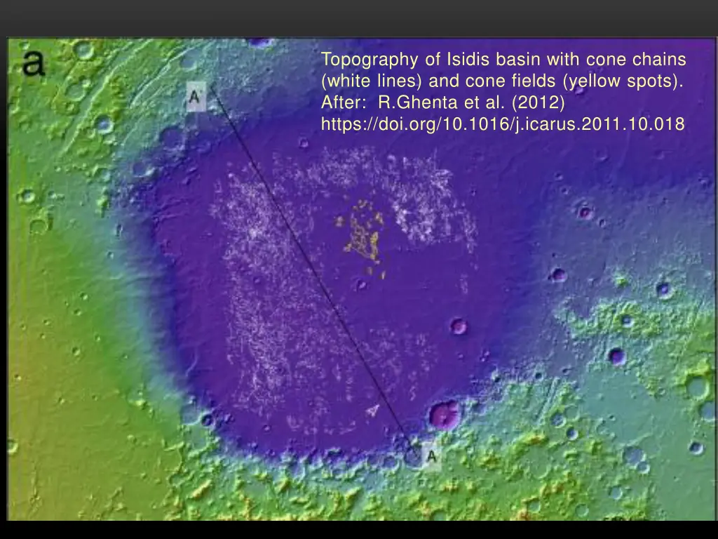 topography of isidis basin with cone chains white