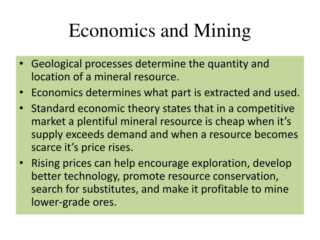 economics and mining