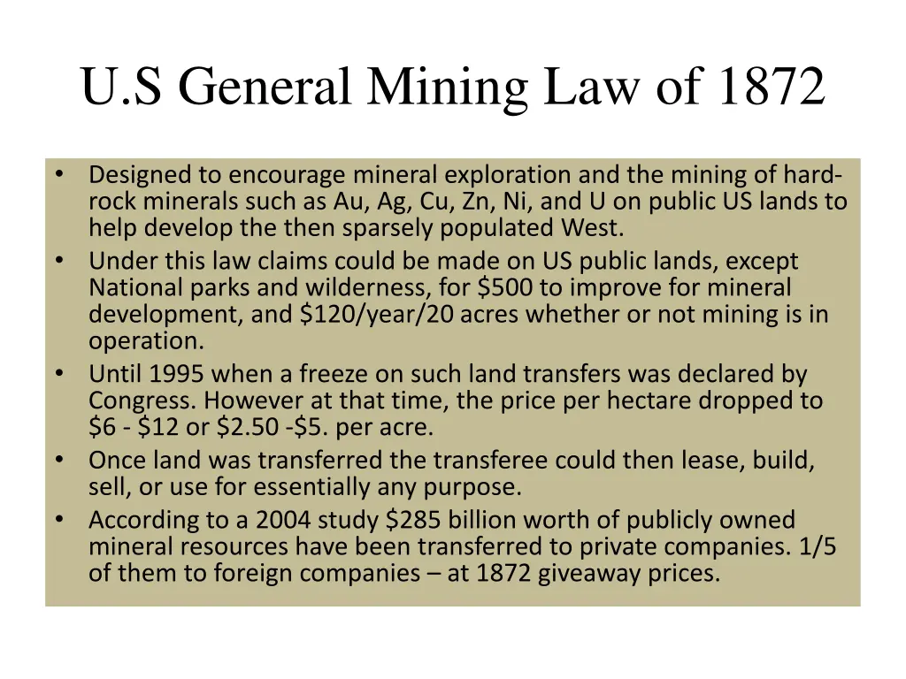 u s general mining law of 1872