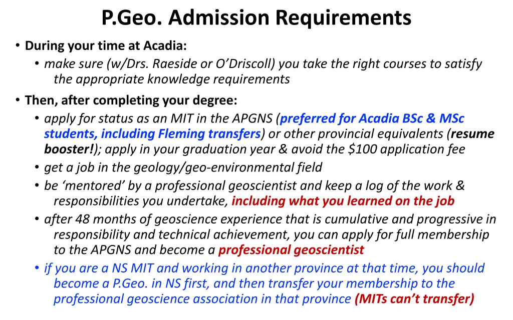 p geo admission requirements during your time