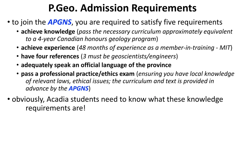 p geo admission requirements to join the apgns