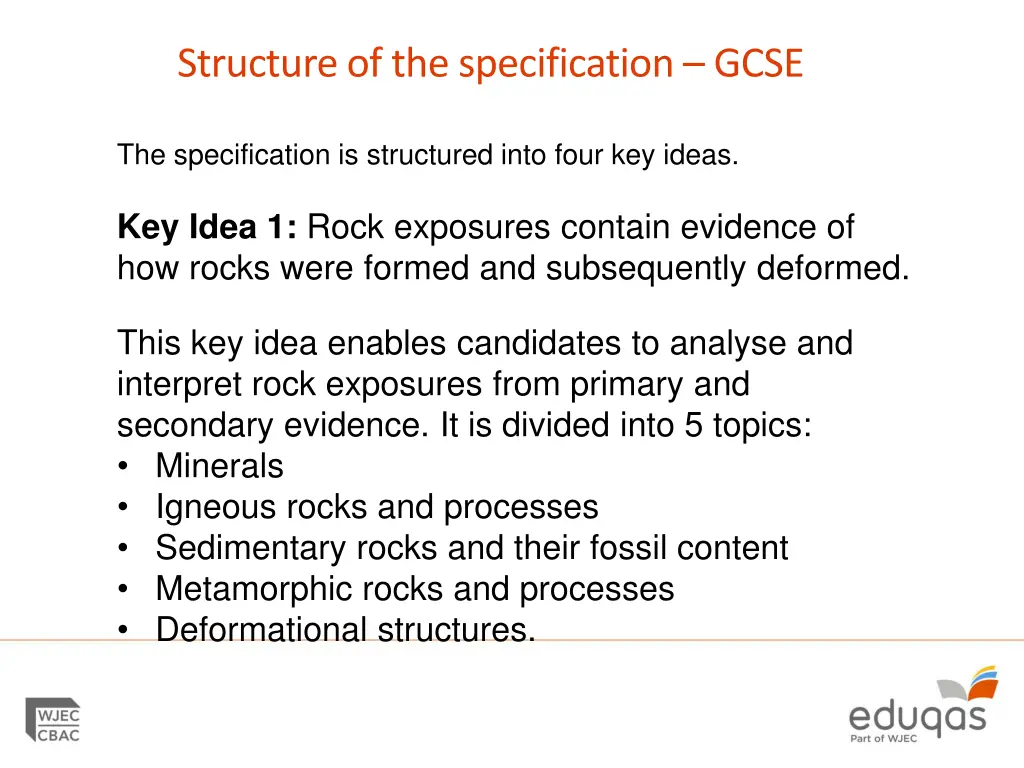 structure of the specification gcse