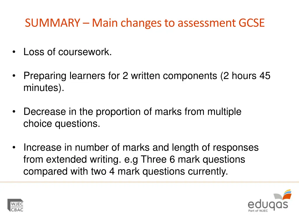 summary main changes to assessment gcse