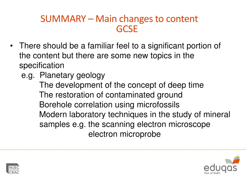 summary main changes to content gcse