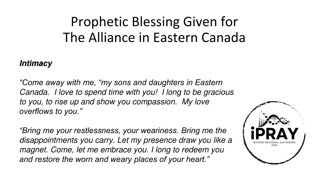 prophetic blessing given for the alliance