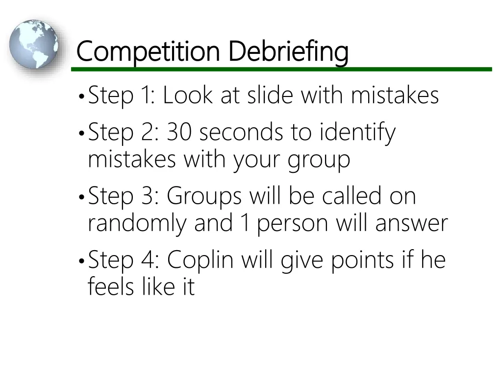 competition debriefing competition debriefing