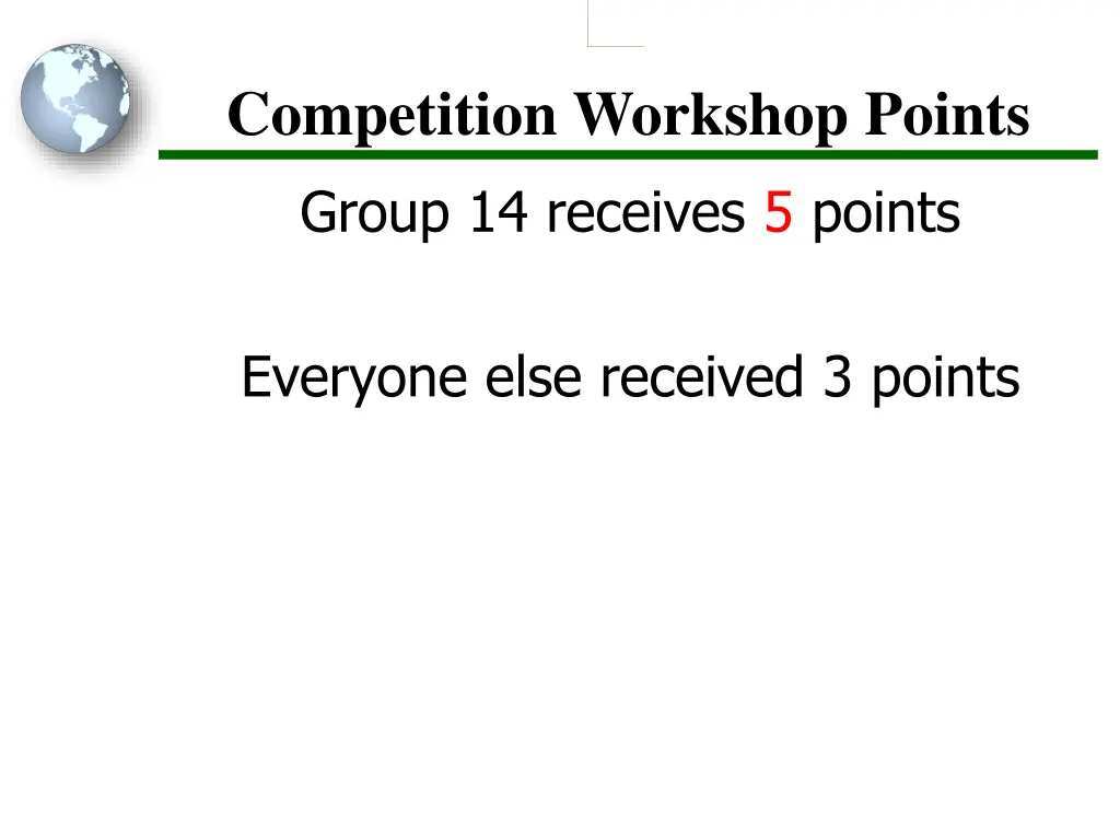 competition workshop points group 14 receives