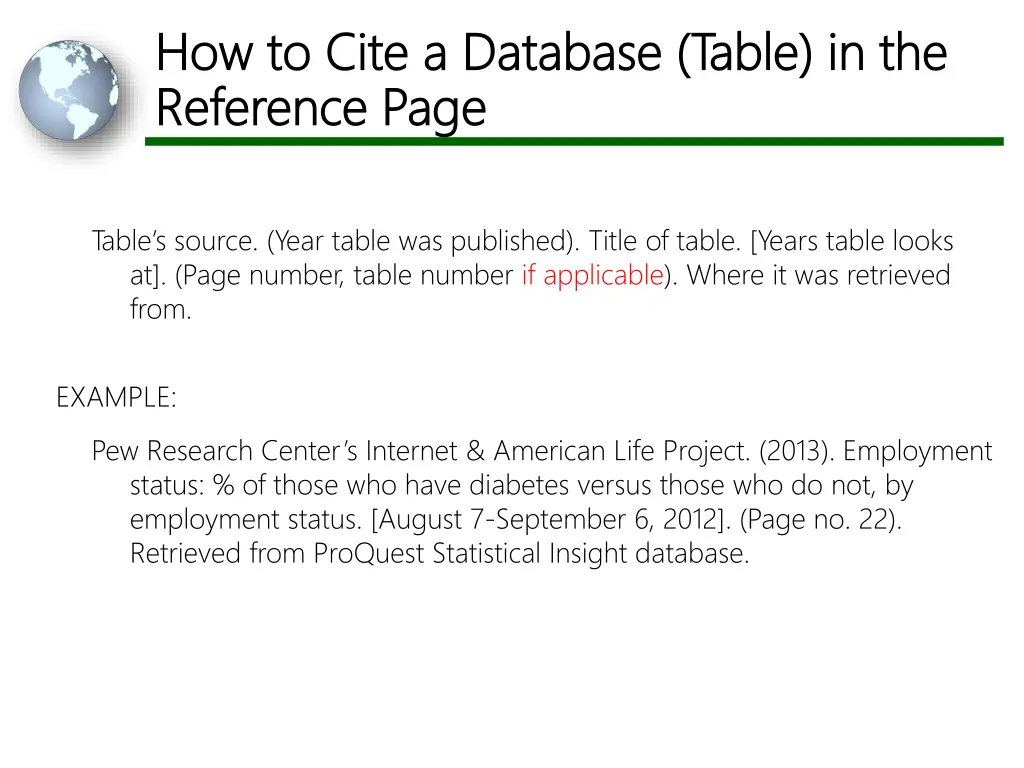 how to cite a database table how to cite