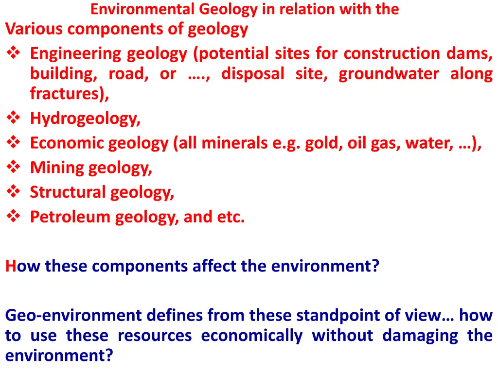 environmental geology in relation with