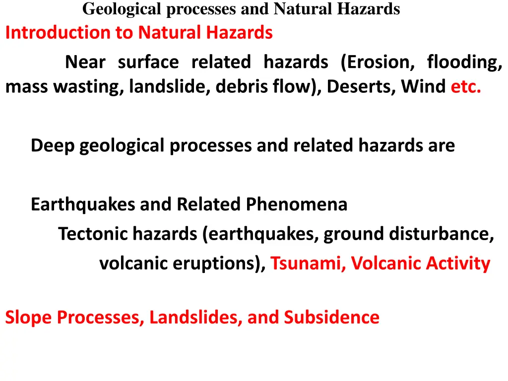 geological processes and natural hazards