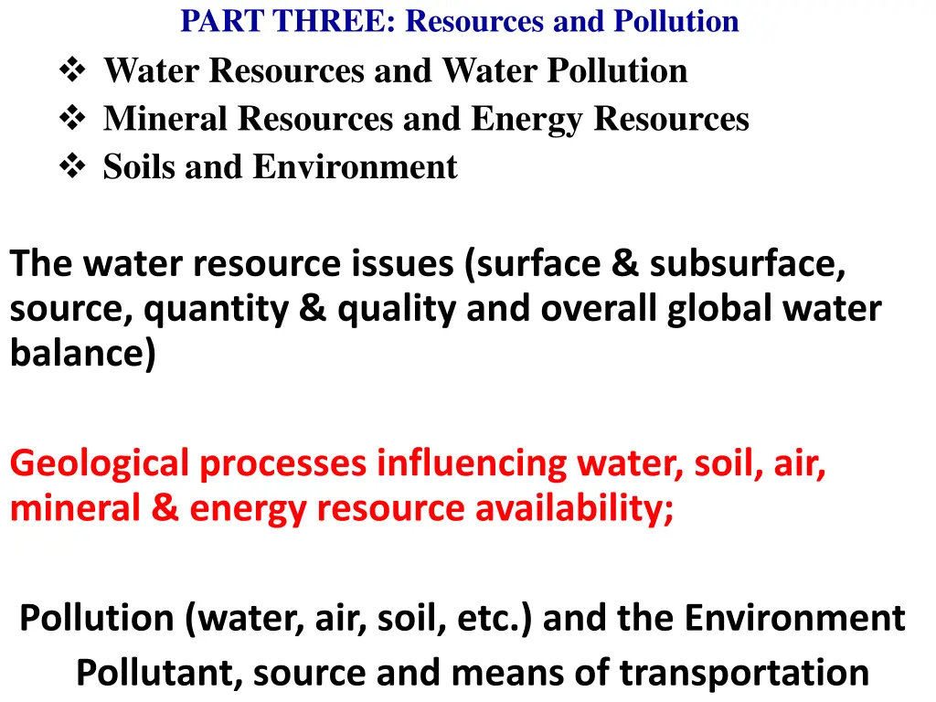 part three resources and pollution water