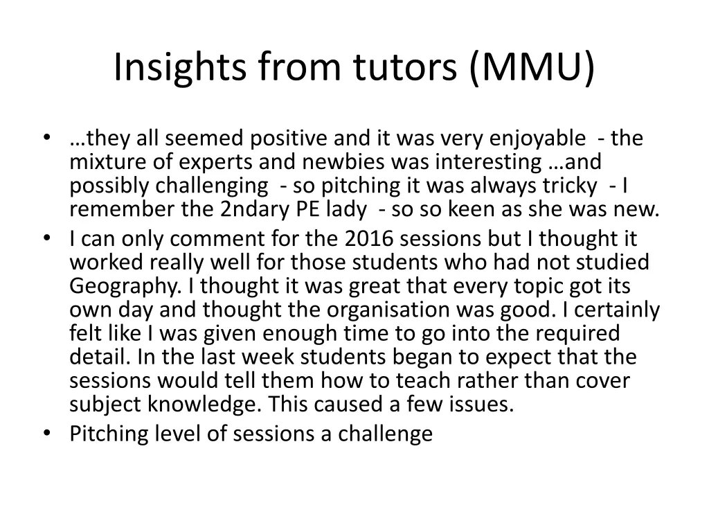 insights from tutors mmu