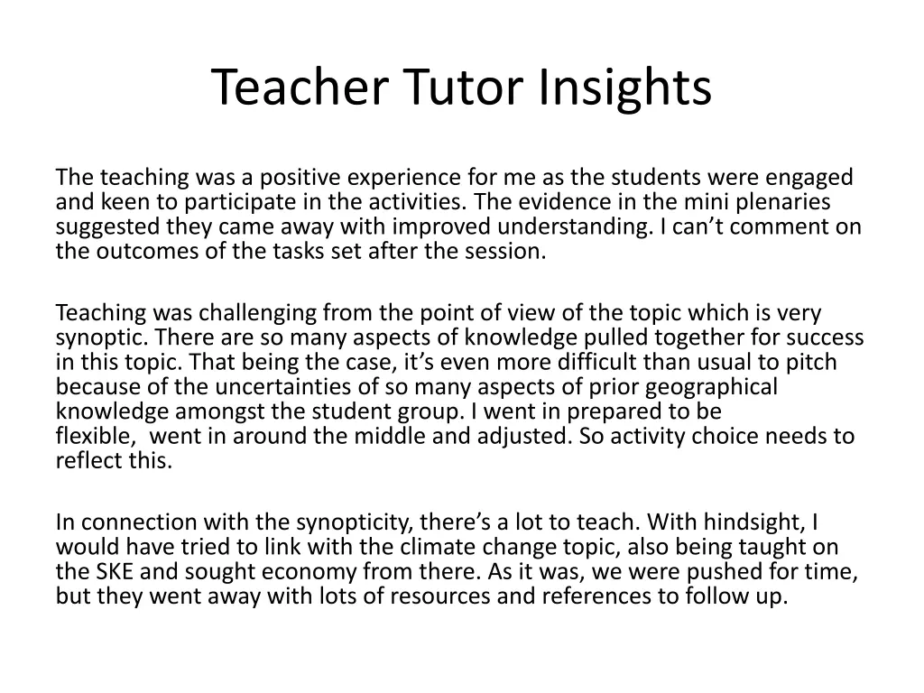 teacher tutor insights