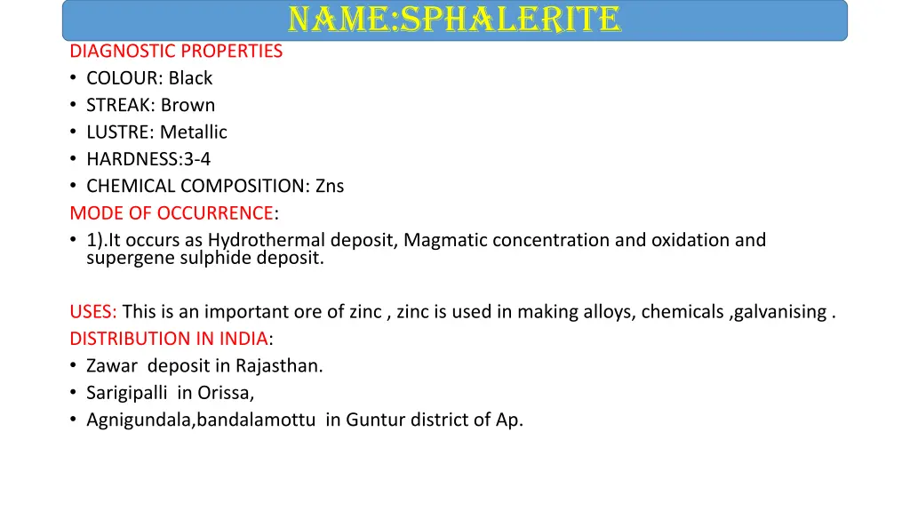 name sphalerite