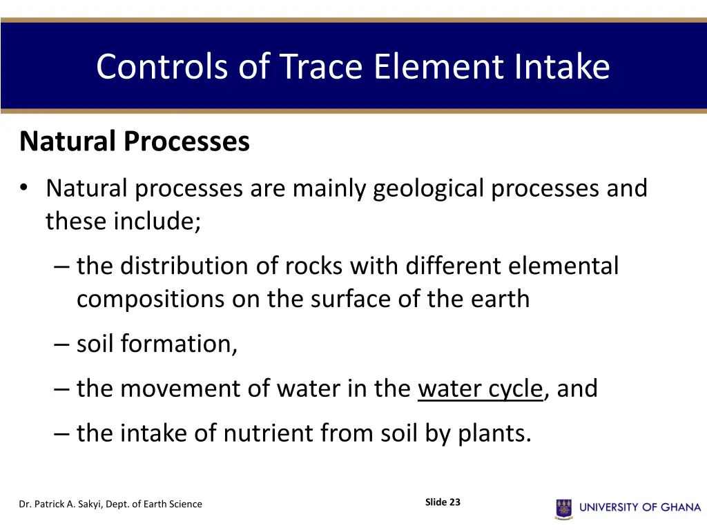 controls of trace element intake 1