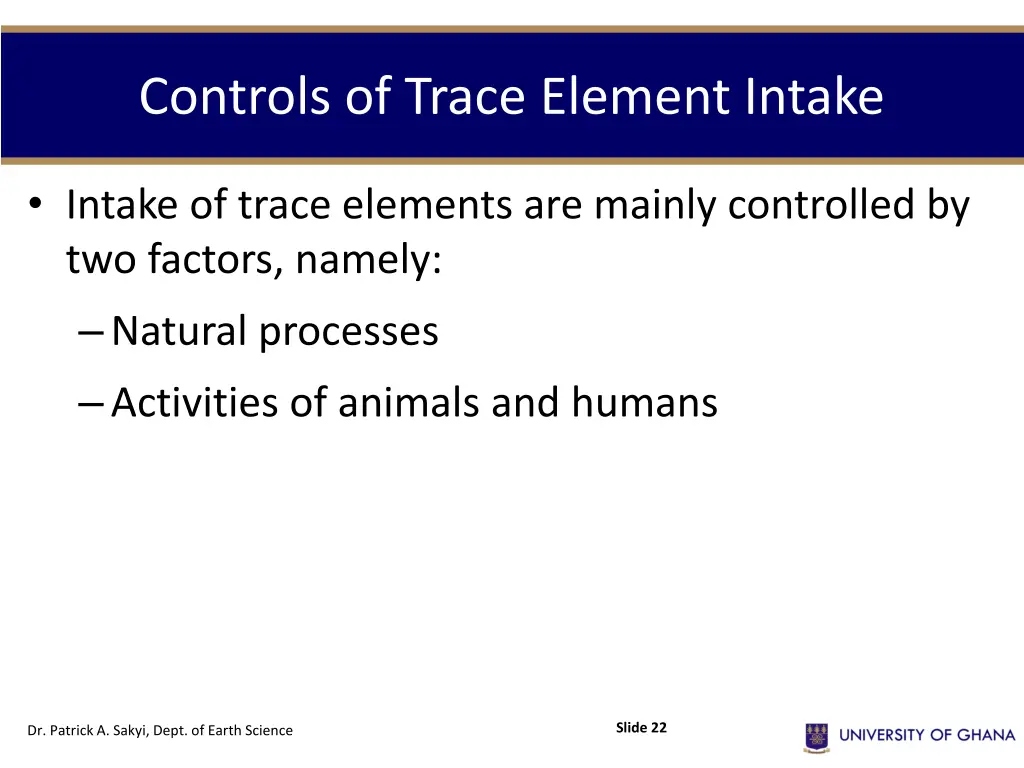 controls of trace element intake