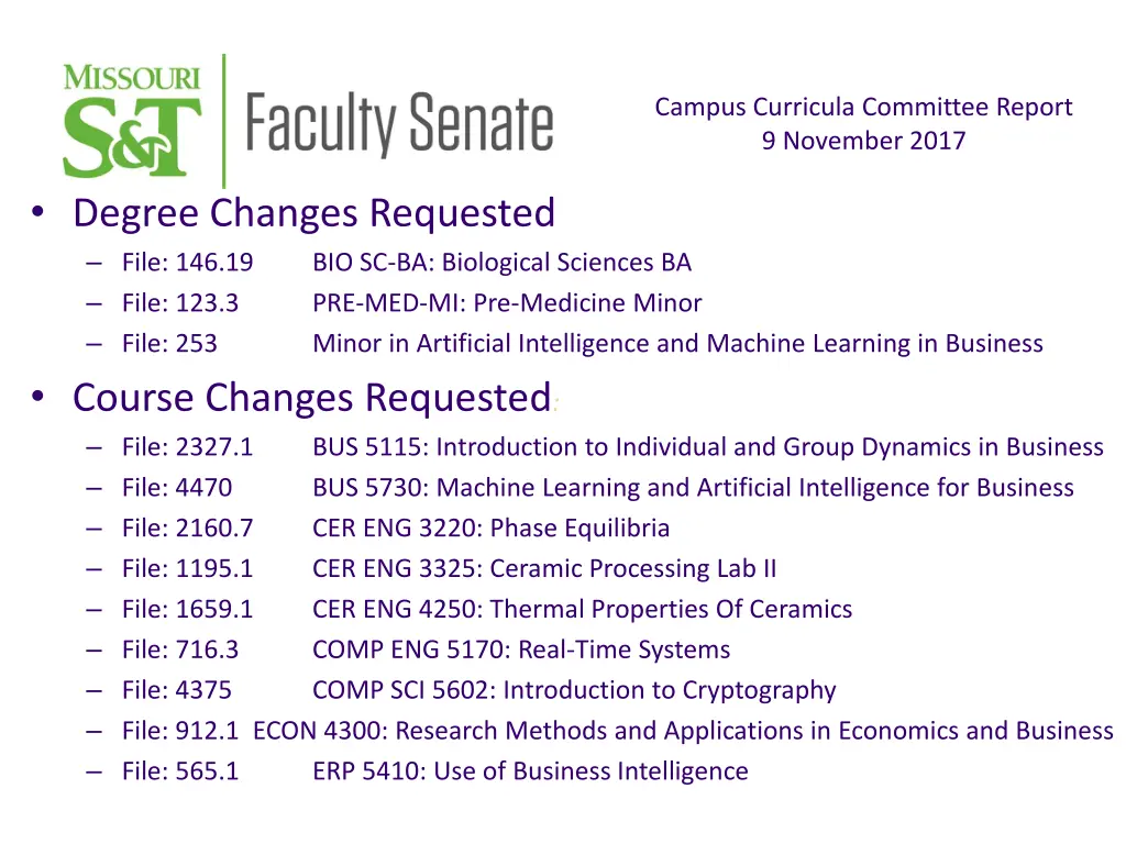 campus curricula committee report 9 november 2017 1