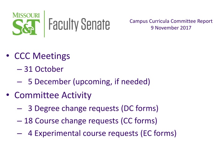 campus curricula committee report 9 november 2017