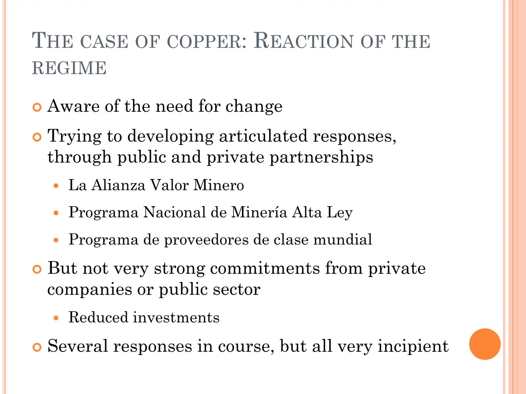 t he case of copper r eaction of the regime